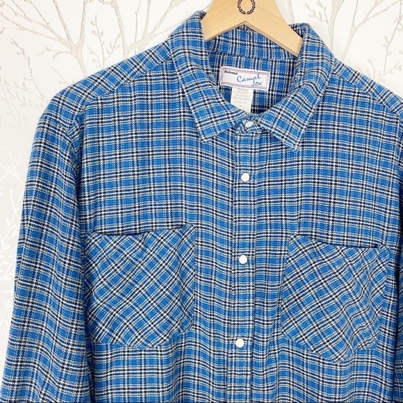 HABAND CASUAL JOE Blue Plaid Flannel Pearl Snap Button-Up Shirt Large - Picture 6 of 11